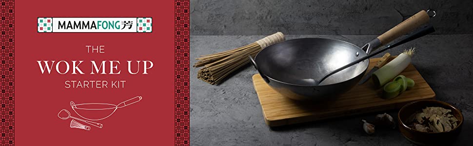 Mammafong Large Flat Bottom 16-inch Traditional Carbon Steel Wok Pan -  Authentic Hand Hammered Woks and Stir Fry Pans - Pow Wok with no chemical